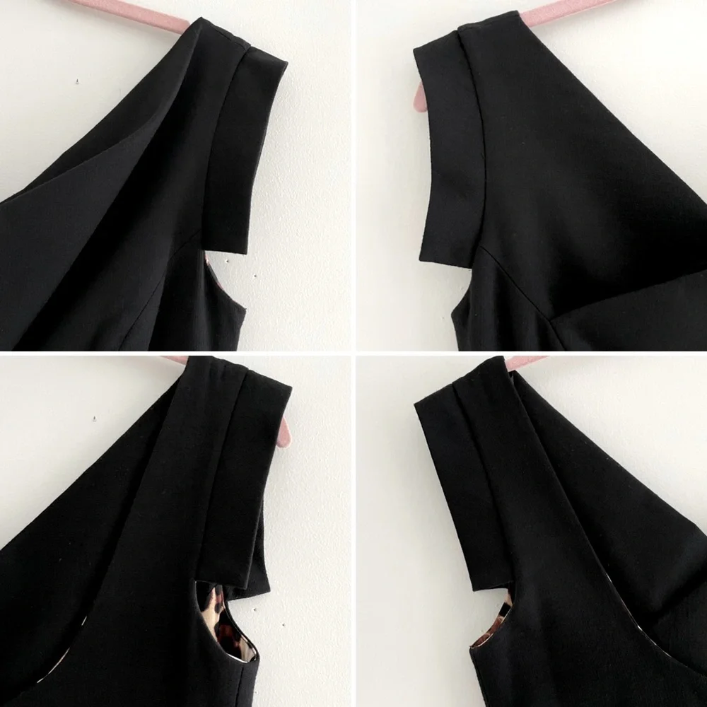 Bebe Black Mini Dress With Leopard Print Lining And Reversible Belt - Picture 8 of 16